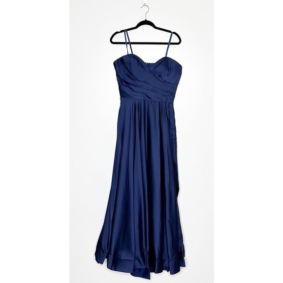 NEW La Femme Strapless Gown Dress Side Slit Back Zip Women's Navy Blue Size 14 - Picture 2 of 7